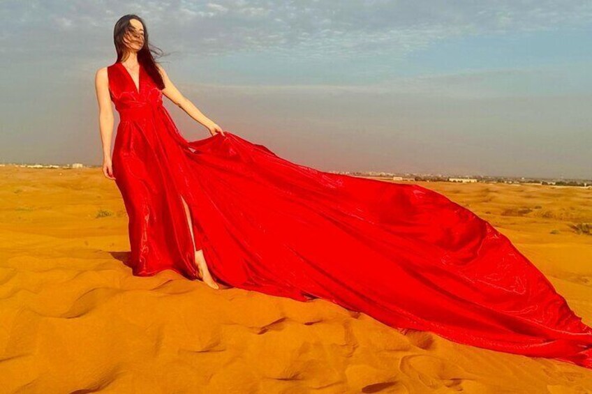 Dubai Evening Desert Safari with Flying Dress Photoshoot