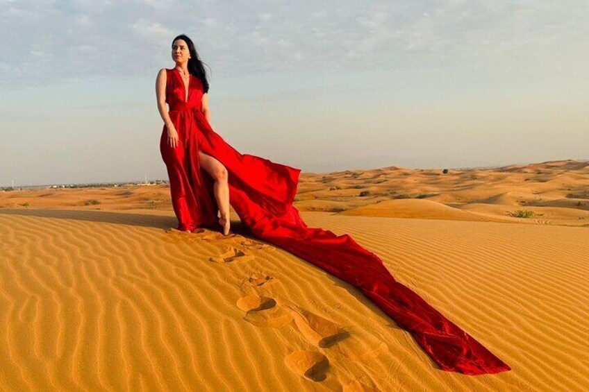 Dubai Evening Desert Safari with Flying Dress Photoshoot