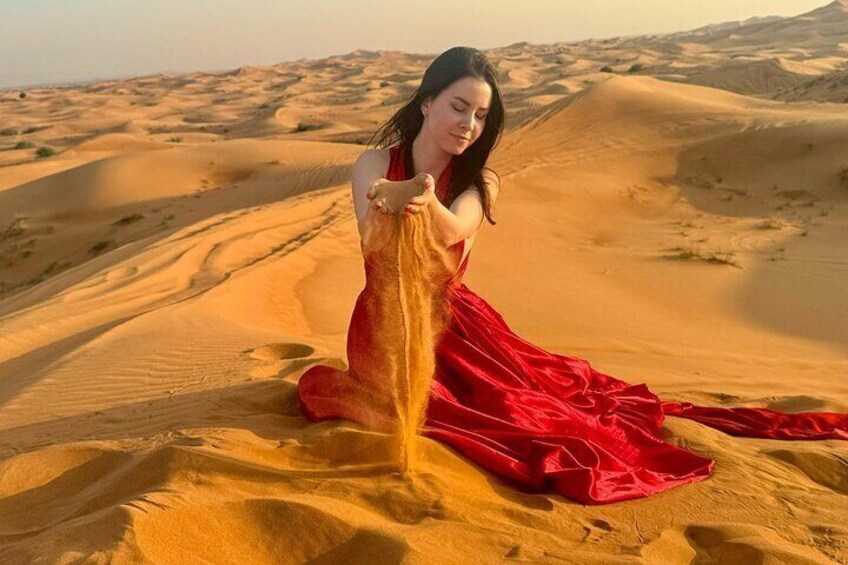 Dubai Evening Desert Safari with Flying Dress Photoshoot