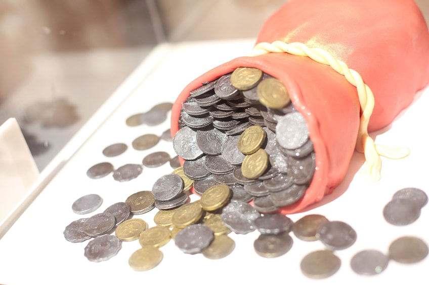 Show item 5 of 9. Realistic chocolate coins at Art Of Chocolate Museum in Hong Kong