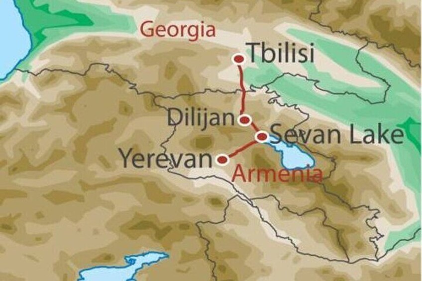 Yerevan - Tbilisi transfer route