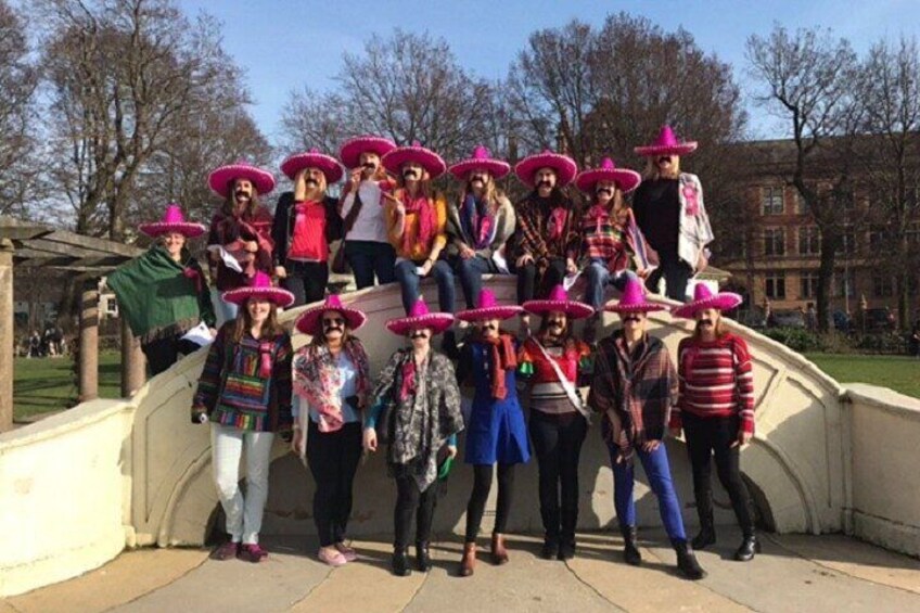 Pink sombreros and big mustaches added to the fun for this group on a personalised treasure hunt