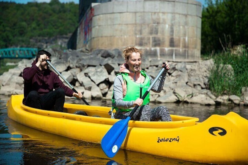 For the first time on a canoe - seems happy. Do you agree with us?