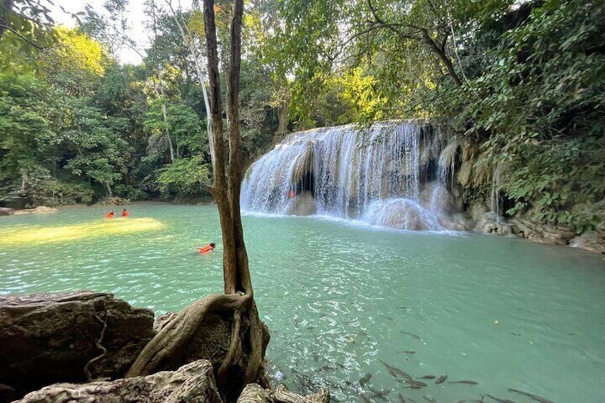 Private day tour to Erawan Waterfall and Kanchanaburi from Bangkok