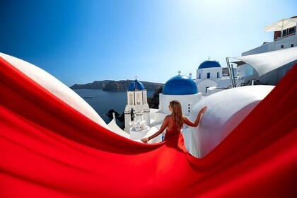 Luxury Flying Dress photoshoot in Santorini