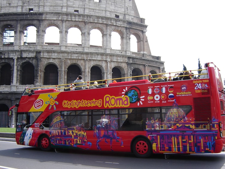 Hop-on hop-off bus at the Colosseum in Rome