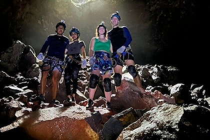 Rappel inside Trillizos Volcano in Isabela Island