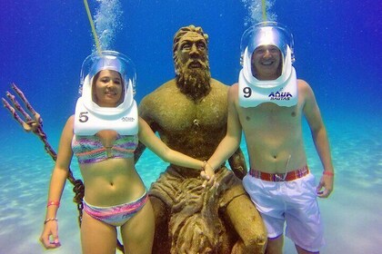 Sea Walk with Helmet among Corals and Statues in San Andres