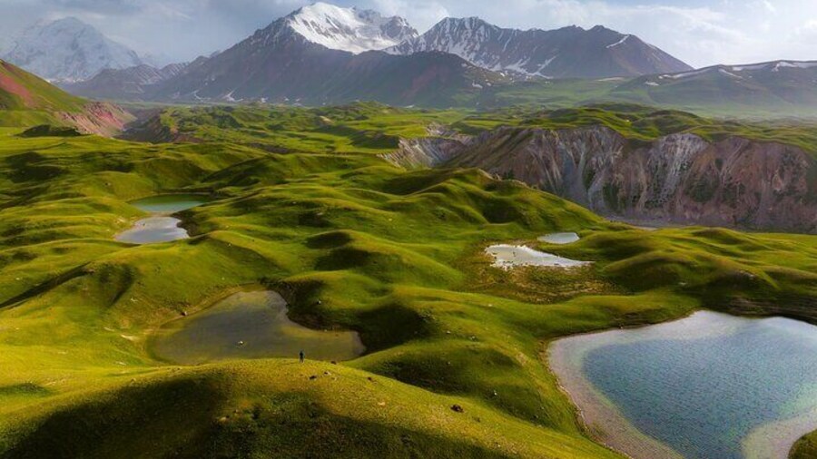 Lakes in fron of the peak