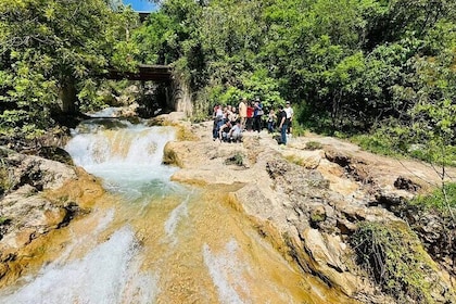 Waterfall Horsetail and dam of the mouth and village Magic