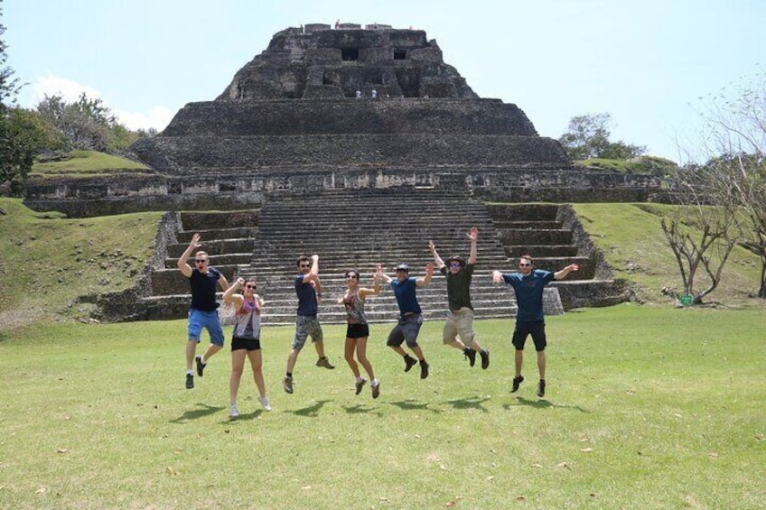 In front of El Castillo, the highest temple at Xunantunich.