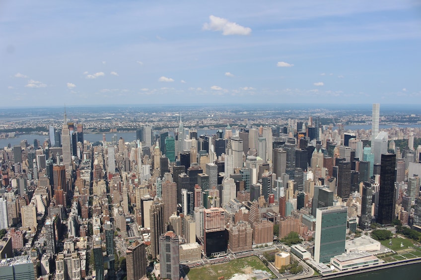 Aerial view of the NYC skyline during the day 