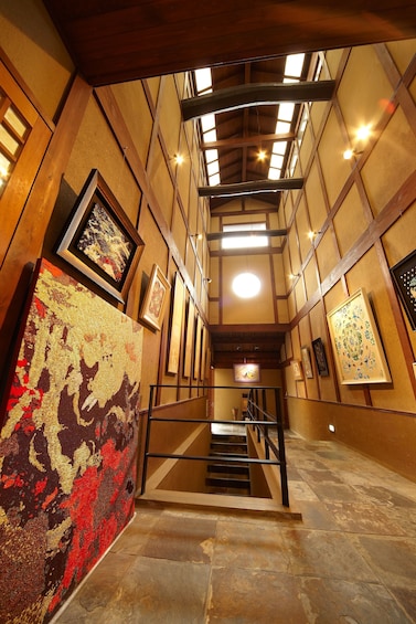 Bright interior of Koho Nishiki Textile Studio in Kyoto, Japan