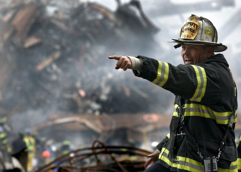 Photograph of a fire fighter in New York on September 11th