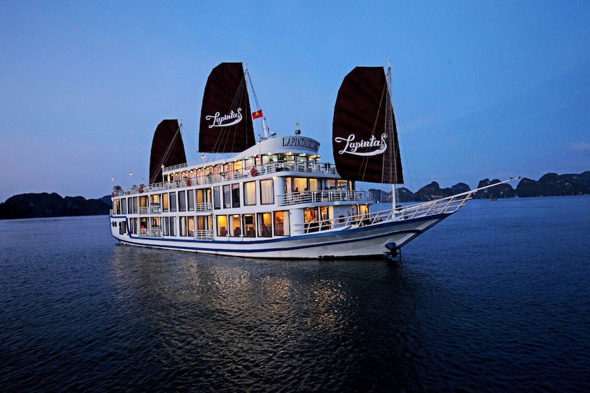 Small cruise ship near Halong Bay