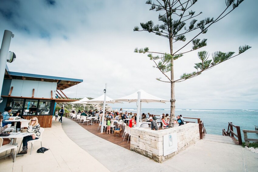 Outdoor patio area with view of Australian coast