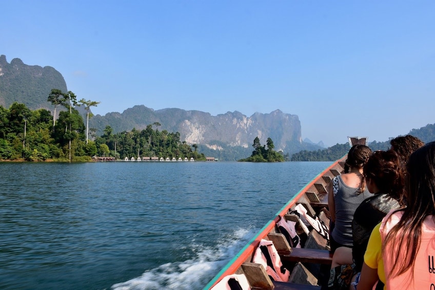 Boating tour on Cheow Lan Lake in Thailand