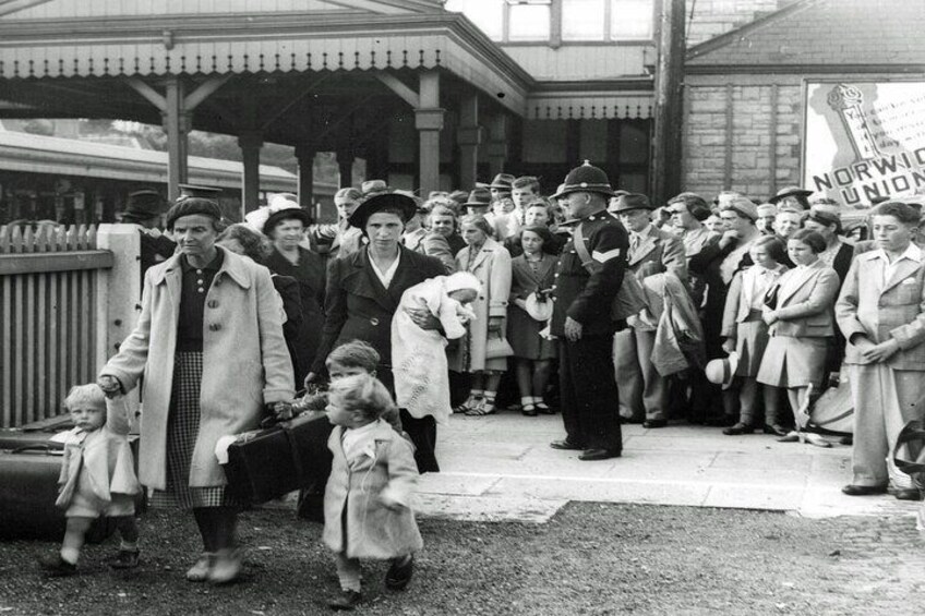 Evacuees at Torquay station