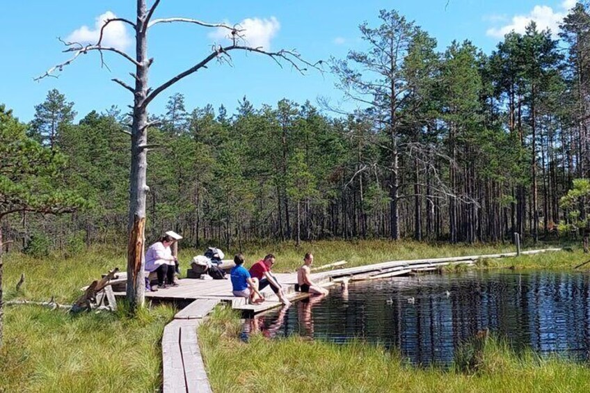 Swimming at a bog lake