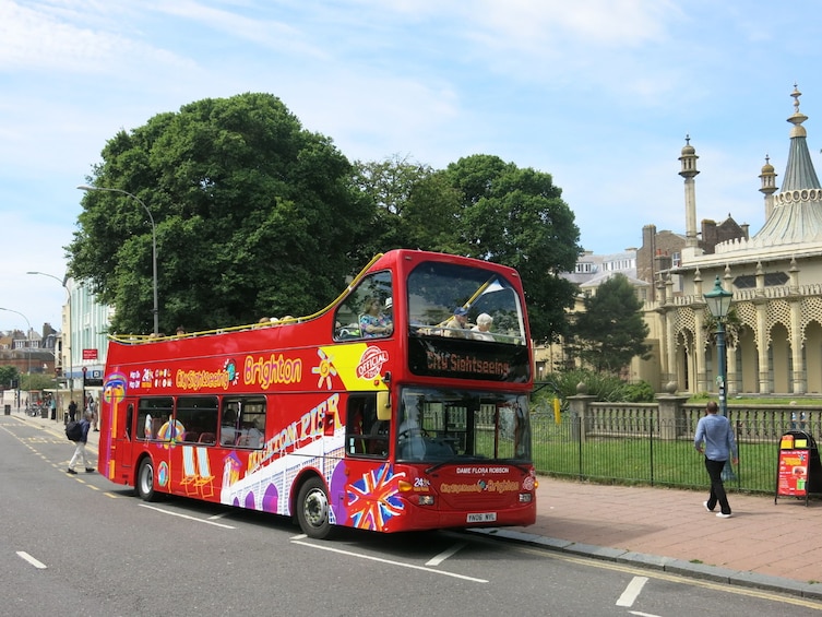 Double-decker bus on the streets of Brighton, England