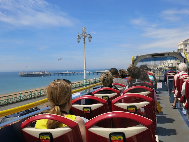 Aboard the double decker bus tour in Brighton