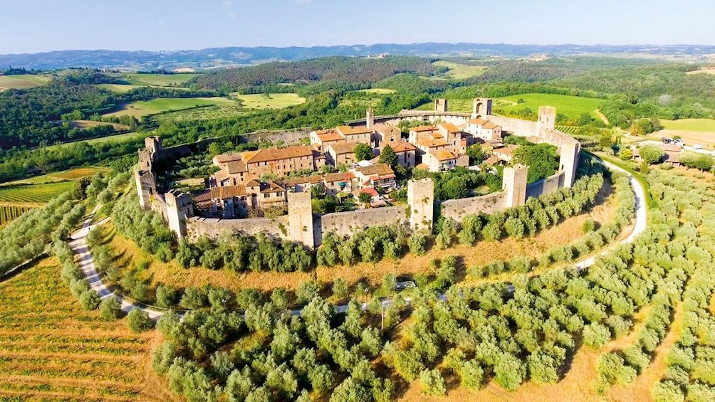 Sunny day view of Monteriggioni, a Comune in Italy