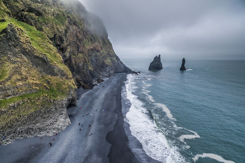 Reynisfjara Black Sand Beach on a cloudy day