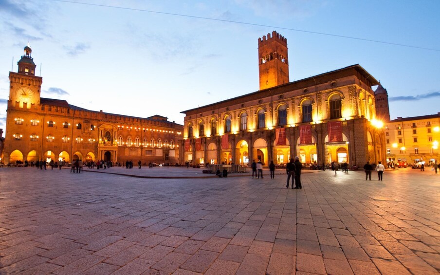 Night view of Piazza Maggiore in Bologna, Italy 
