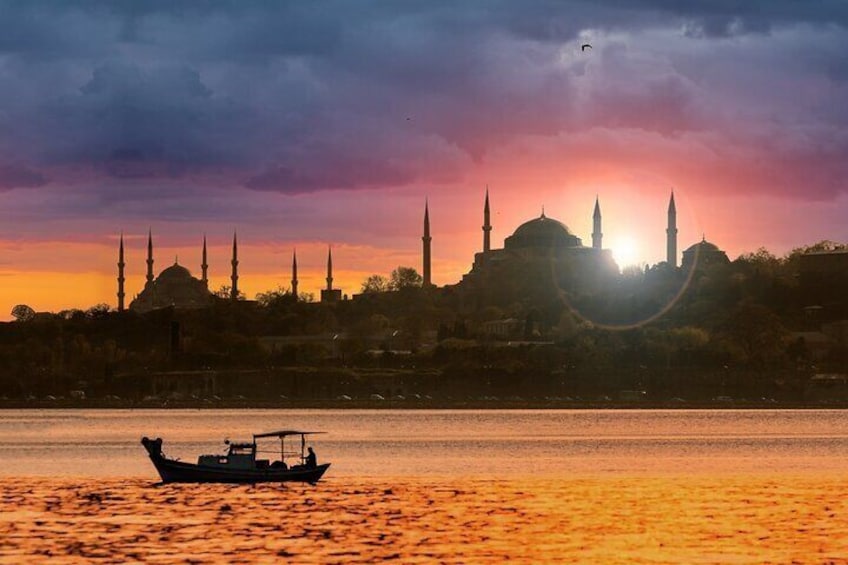 Blue Mosque and Hagia Sophia from the Bosphorus