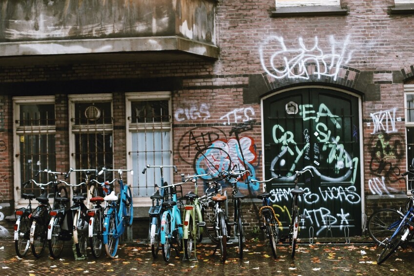 Bikes parked outside in Amsterdam