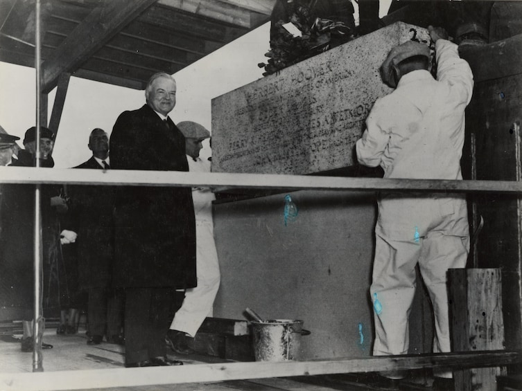 Historic photo of President Hoover at the National Archives in Washington DC