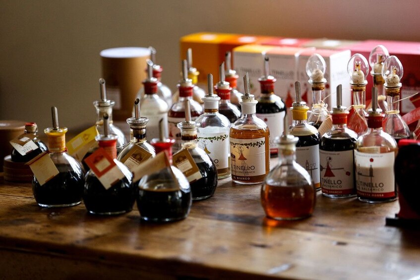 Bottles of vinegar on a tour in Bologna