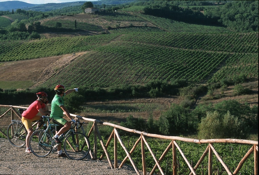Tourists on an electric bike tour in the Chianti countryside 
