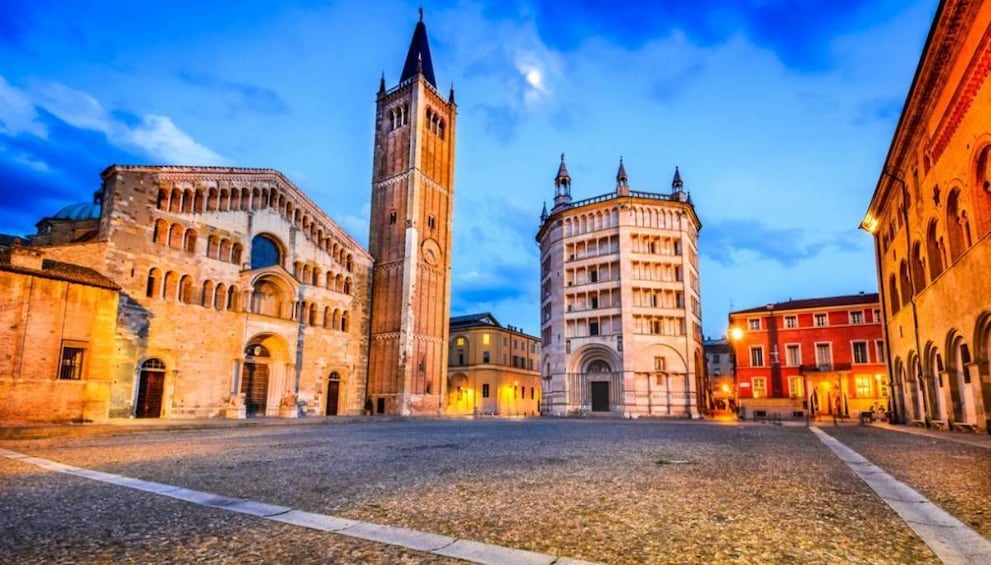 Square at dusk in Parma