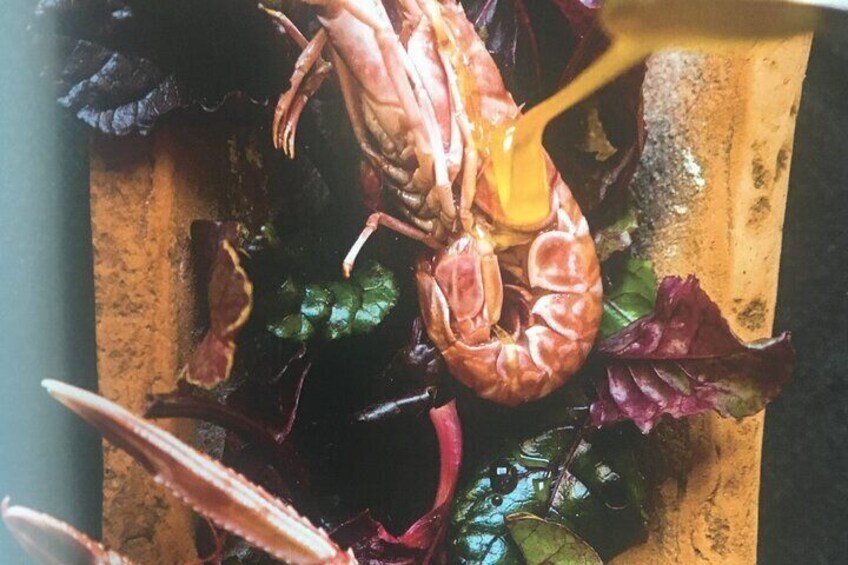 Scampi in red wine