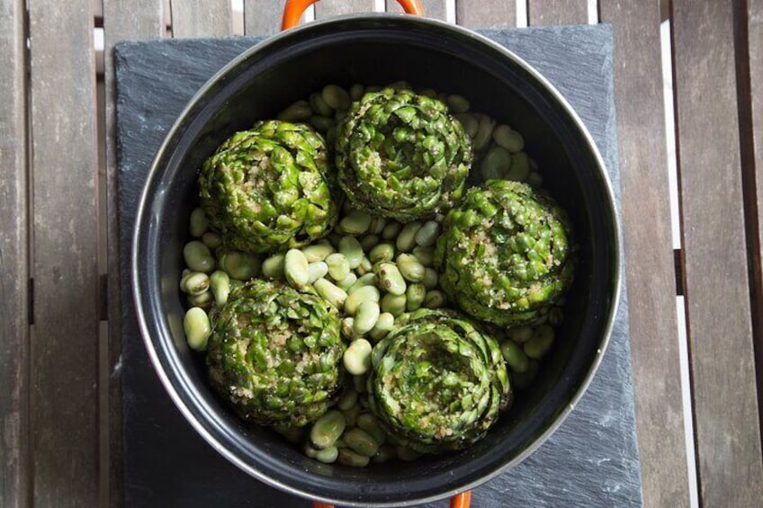 Artichokes with Board Beans (vegan)