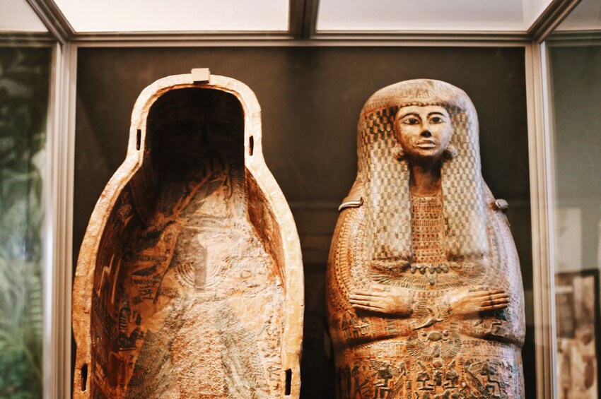 A mummy in a sarcophagus at the Museum of Natural History