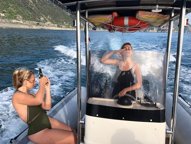Show item 5 of 9. Private Sunset Boat Tour Along the Cinque Terre with Tasting