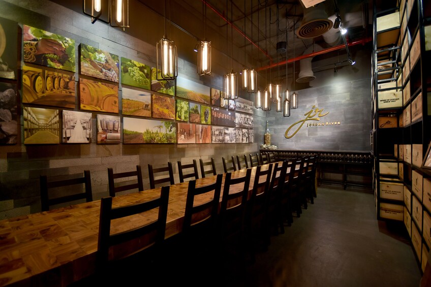Long table at a wine tasting bar in Amman