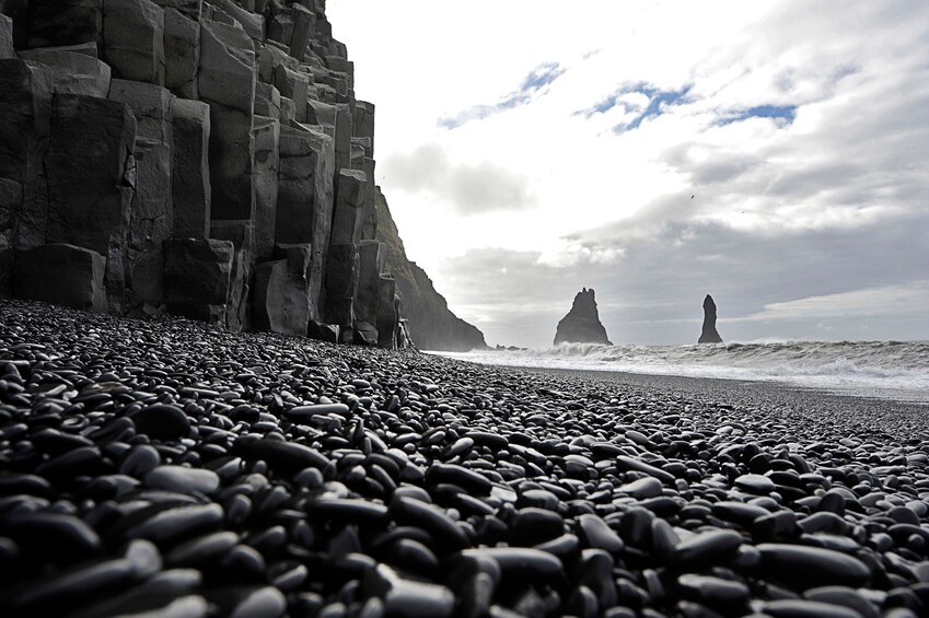 Black volcanic rock beach in Iceland