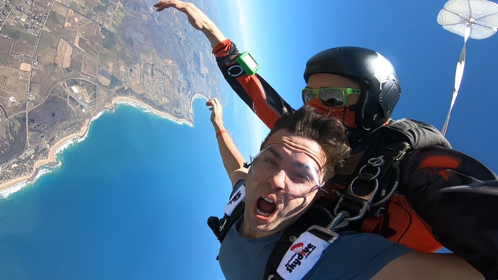 View of Bells Beach on a tandem skydive on a sunny day
