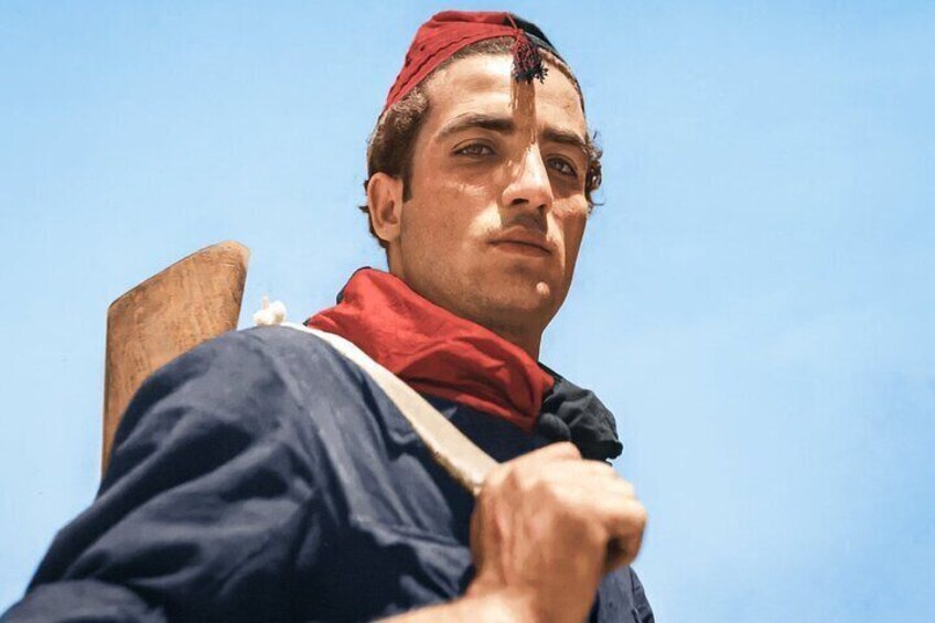 Colorized image of a CNT militia solider during the Spanish Civil War