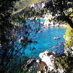 Corfu: Wandelen in olijfgaarden, dorp, zonsondergang, met zwemstop