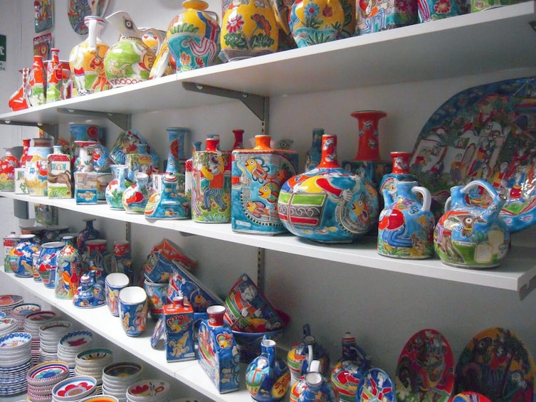 Shelves of pottery in Sicily
