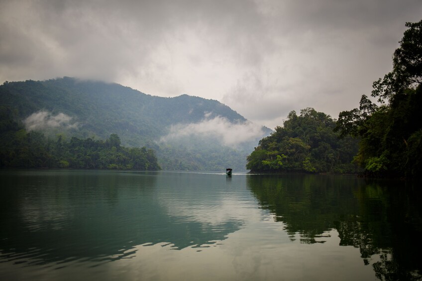 Ba Be Lake on a dark, foggy day