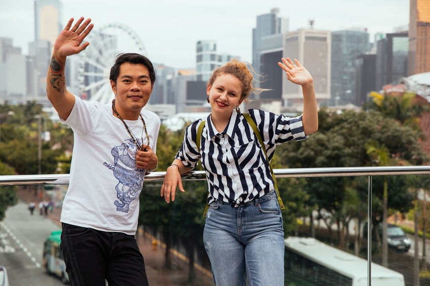 Woman and tour guide in Hong Kong
