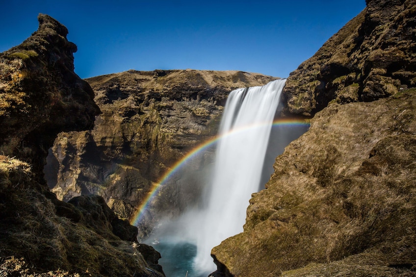 Seljalandsfoss Waterfall on a sunny day 