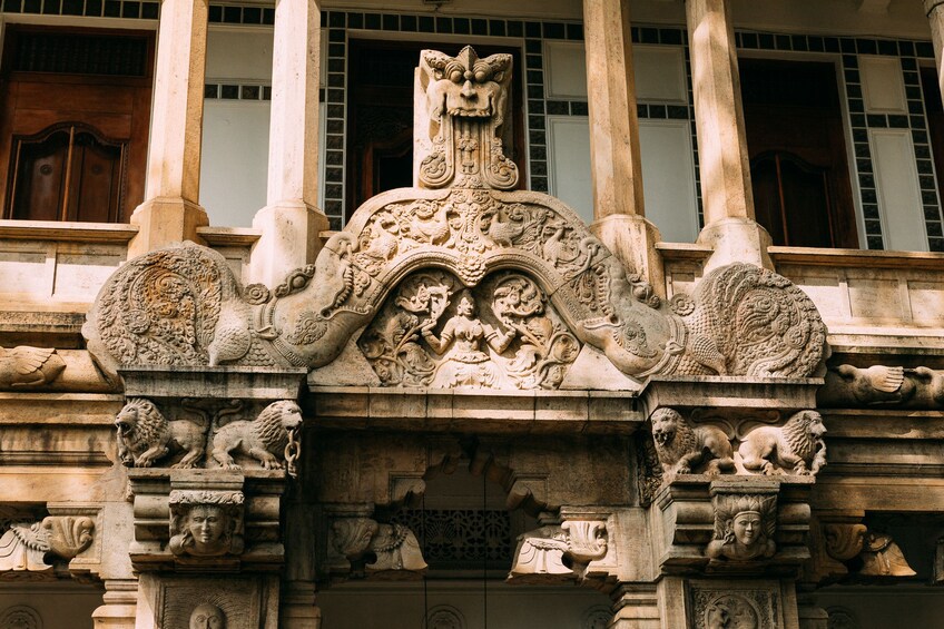 Stone embellishments on a building in Kandy