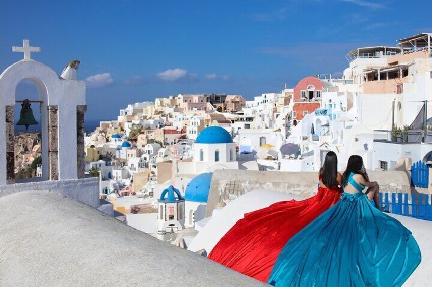 Santorini Flying Dress Photography