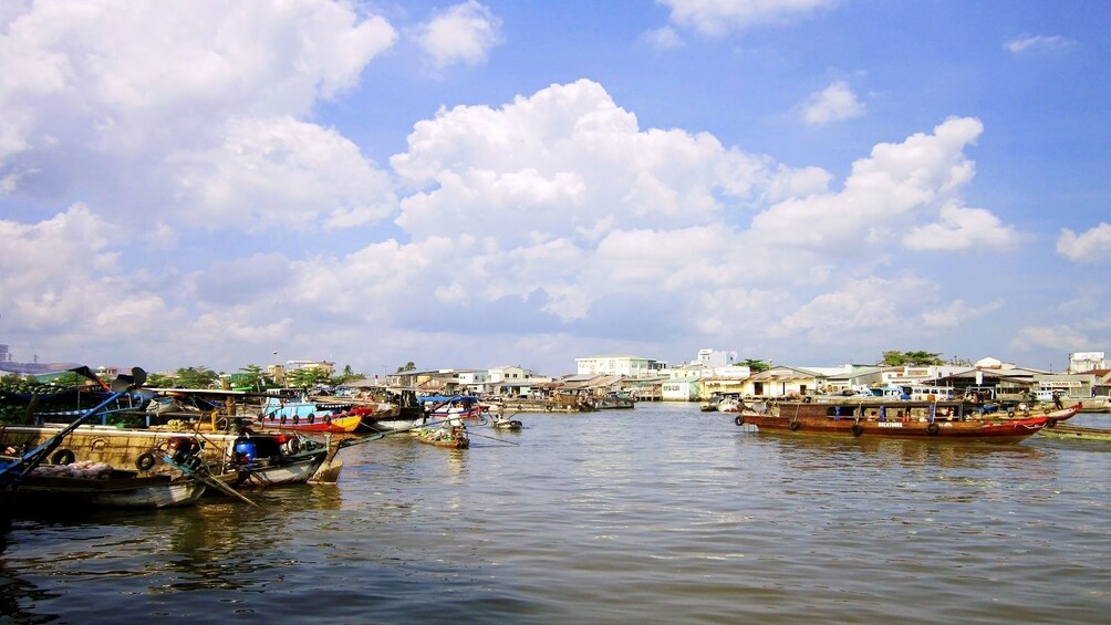 Boats on the water in Vinh Long, Vietnam